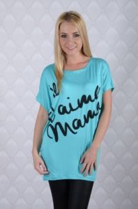Asymetryczna bluzka z napisem \"Je t'aime mama\"