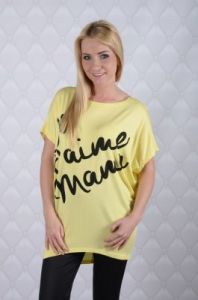 Asymetryczna bluzka z napisem \"Je t'aime mama\"