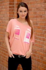 Bluzka oversize z nadrukowanymi flakonami perfum