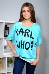 Bluzka 2 w 1 bokserka w paski + crop top z napisem